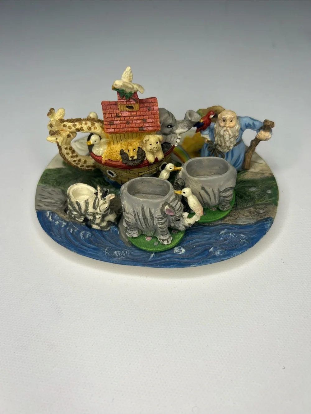 Vintage Noahs Ark Miniature Resin Tea Set  Collectible Display